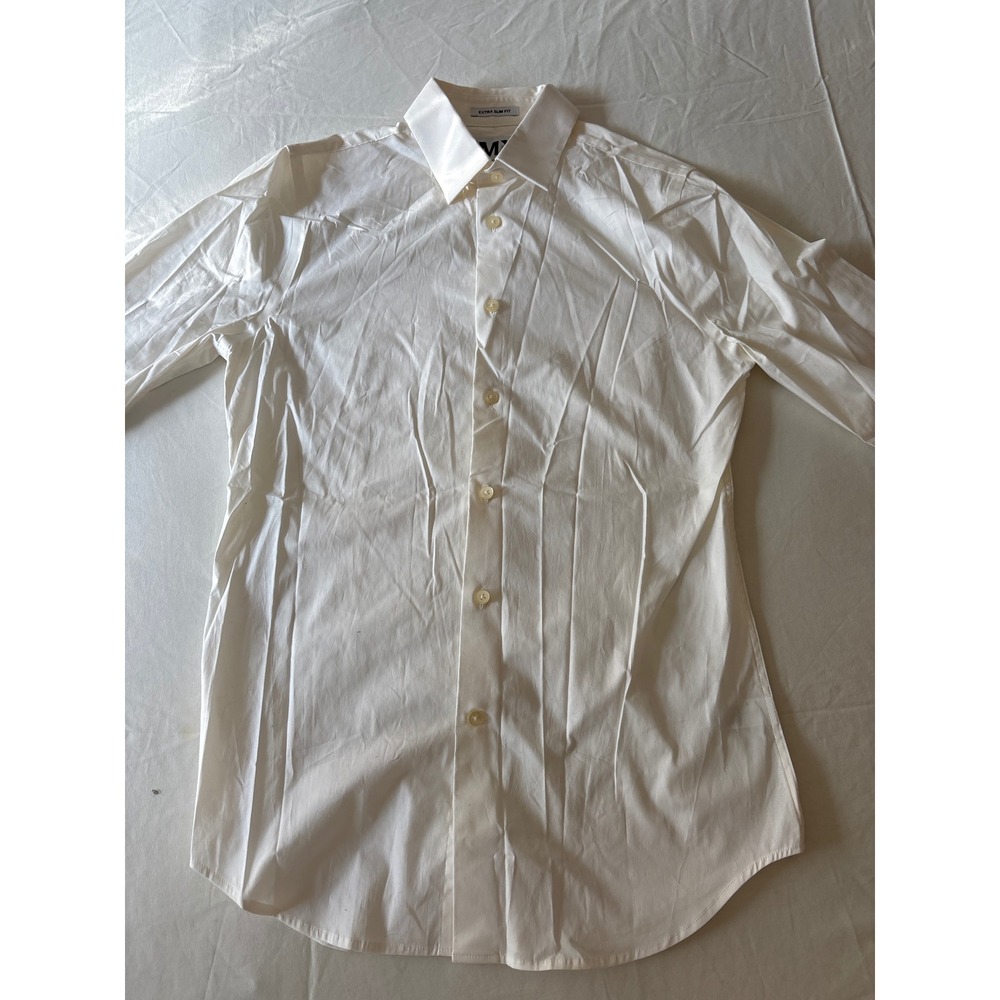 Express 1MX Dress Shirt Mens Small White Extra Slim Fit Stretch Cotton